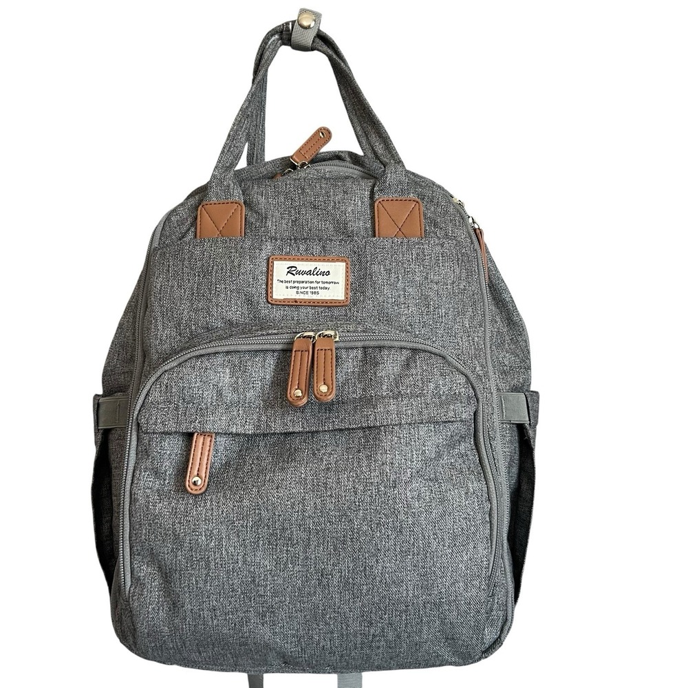 Ruvalino Baby Diaper Bag Backpack Gray Unisex Zip Compartments Multi-Pockets